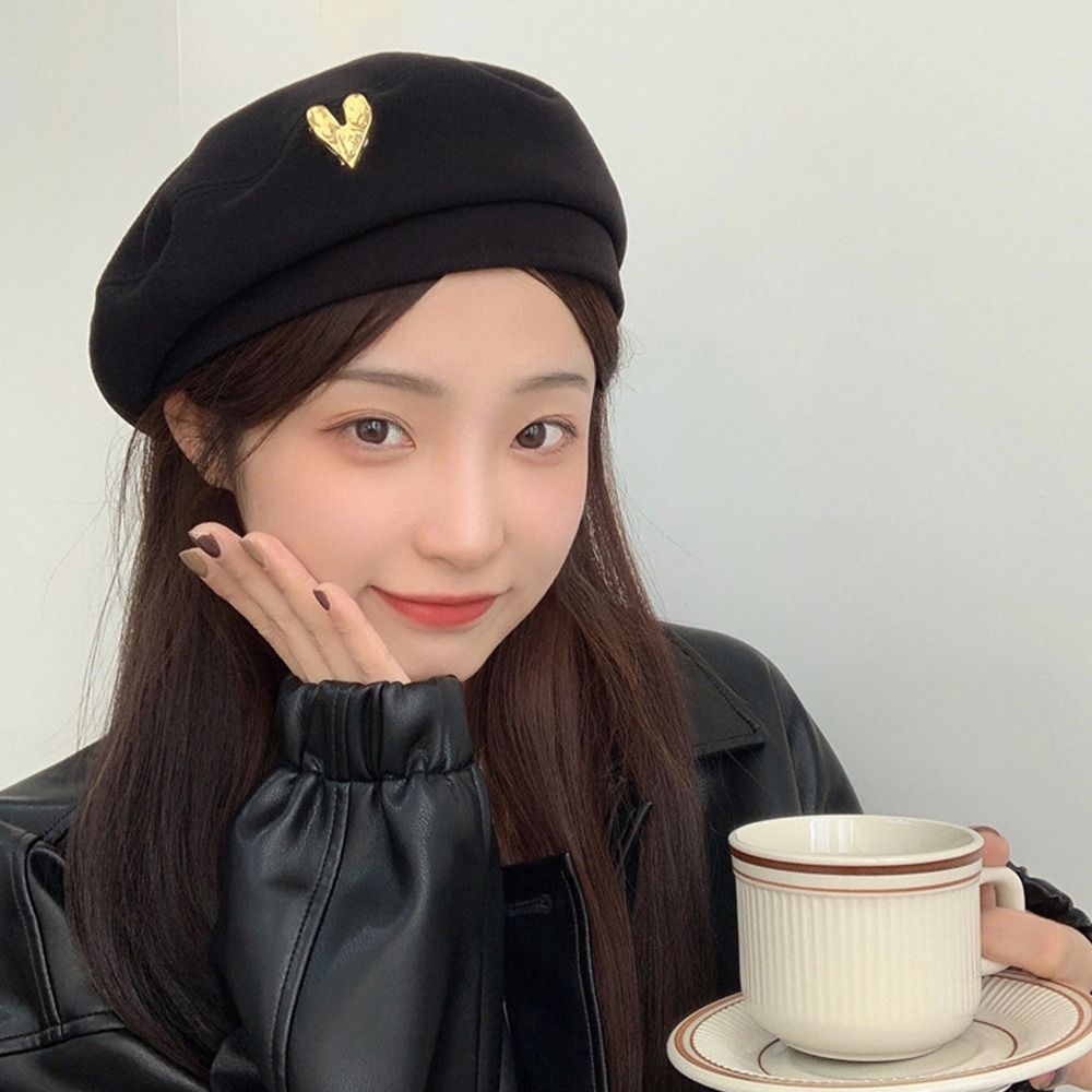 Breathable Vintage Heart Berets Woolen Love Painter Hat Elegant Women Beanies Cap