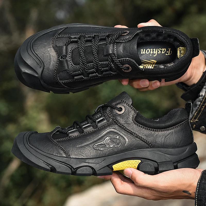 Fashion Outdoor Climbing Men's Shoes Genuine Leather Ankle Hiking Shoes Classic Mens Sneakers Trekking Footwear Male Casual Luxury Brand