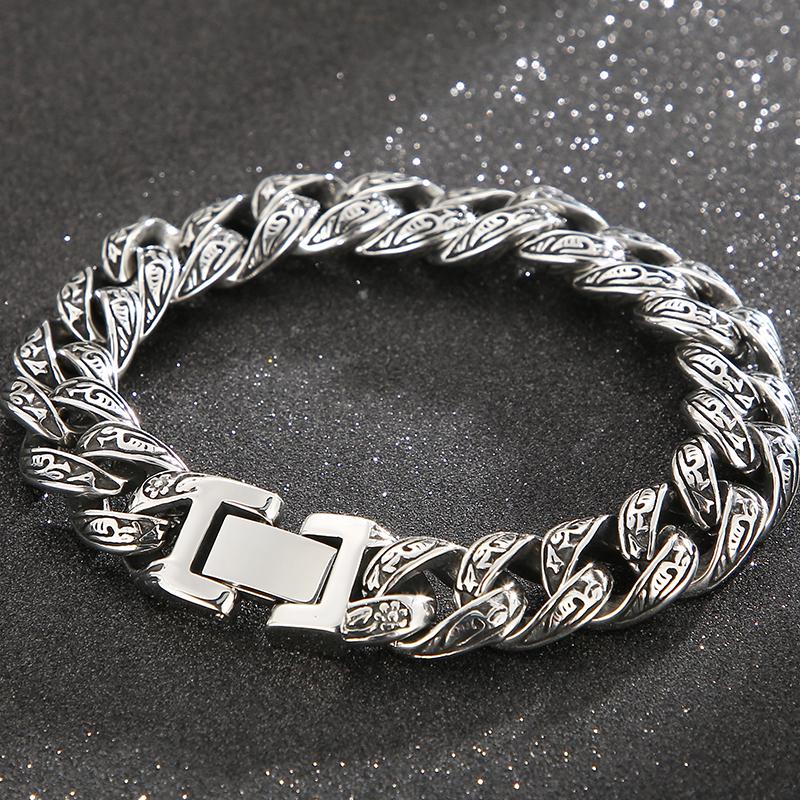 Vintage Solid 316L Stainless Steel Man Bracelet for Men 12MM Width Curb Link Chain Men's Bracelets Bangles Wrist On Hand Jewellery