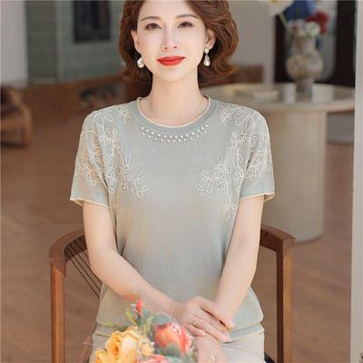 2026 Summer Ice Silk Top for Middle-Aged Women - Short Sleeve T-Shirt Set