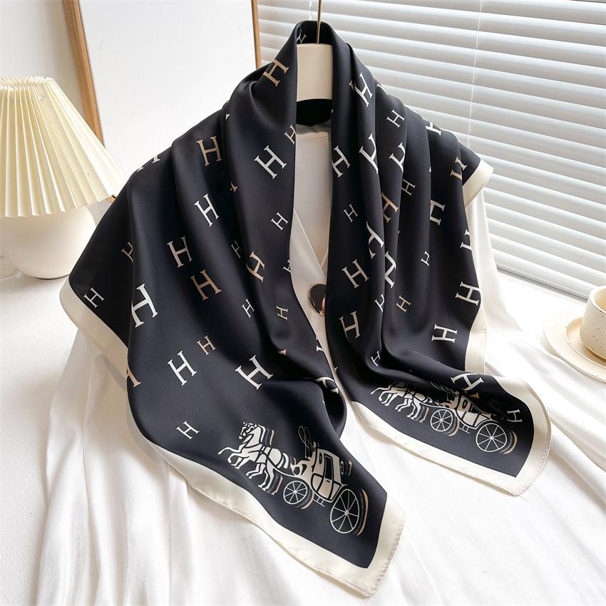 

Модный простой стиль, шарф с маленькой буквой H, 90 см, большой квадратный шарф, твиловый шелковый платок, шаль для женщин 90x90cm