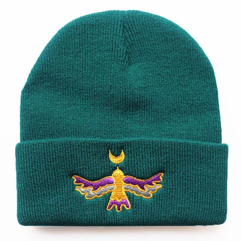 

Autumn and Winter Cartoon MOON BIRD Moonbird Embroidered Knit Hat, Warm Cold Weather Hat, Outdoor Sports Cycling Wool Hat Adjustable темно-зелений колір