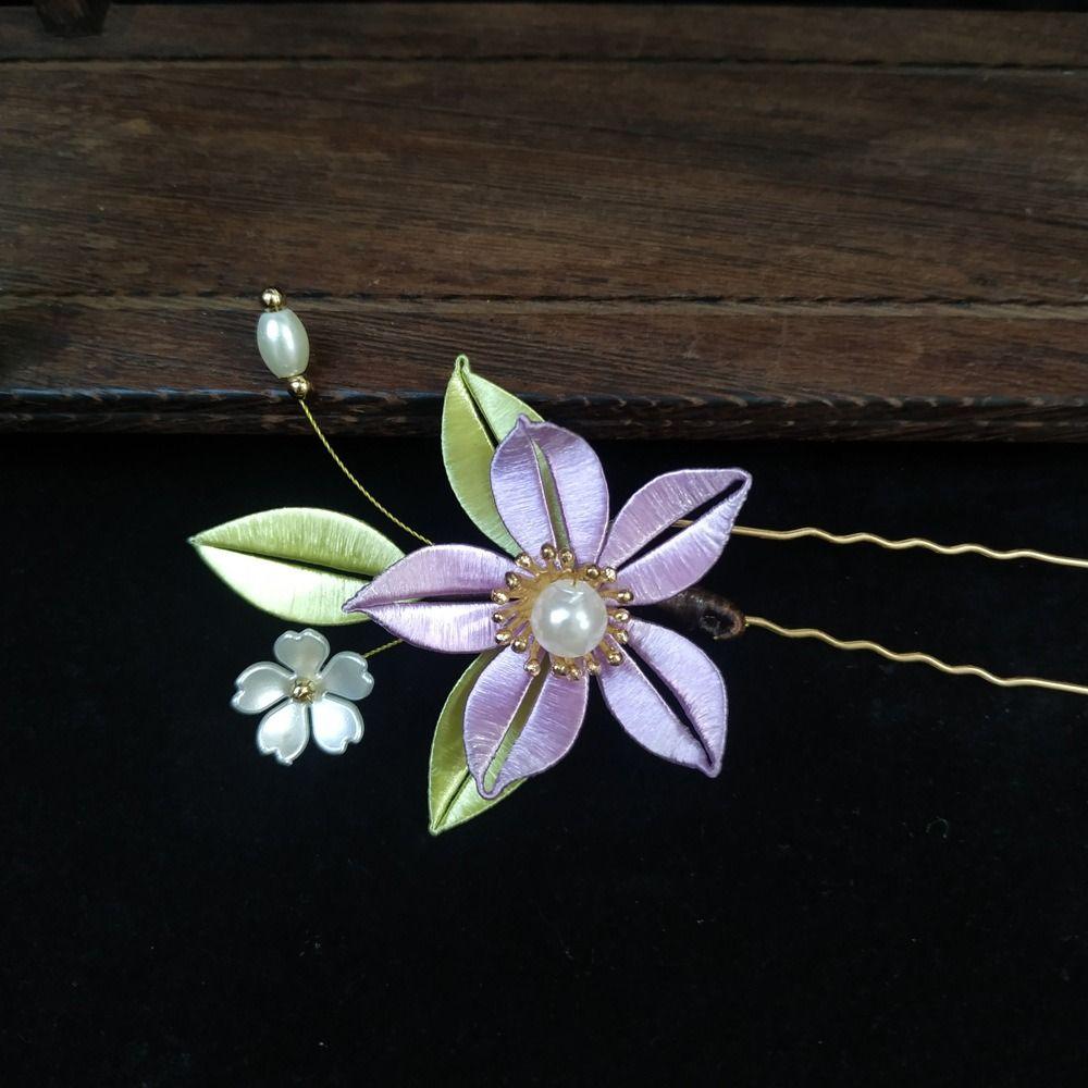 Hair Comb Velvet Flower Hair Clip U Shape Hanfu Headwear  for Women