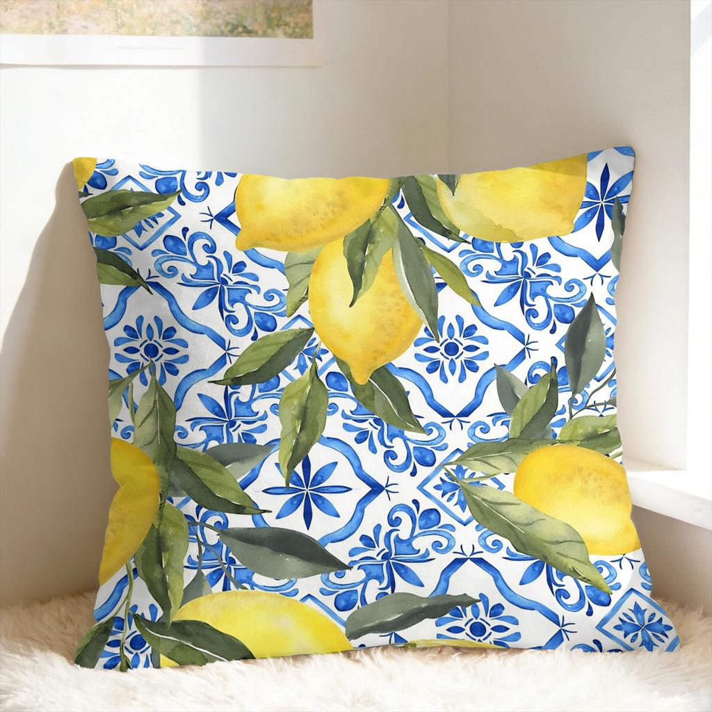 Lemon and Blue Pattern Pillow Case Soft Pillow Cover For Sofa Car Home Decor Novelty Cushion Cover