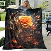 1pc Cozy Golden Leaf Rose Print Blanket - Lightweight Flannel Throw For Sofa, Bed, Travel, Camping, Living Room, Office, Couch,