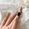 Korean Simple Flat-cut Black Ring 925 Sterling Silver Double-layer Thickened Thick Ins Wind Ring Men's Tide