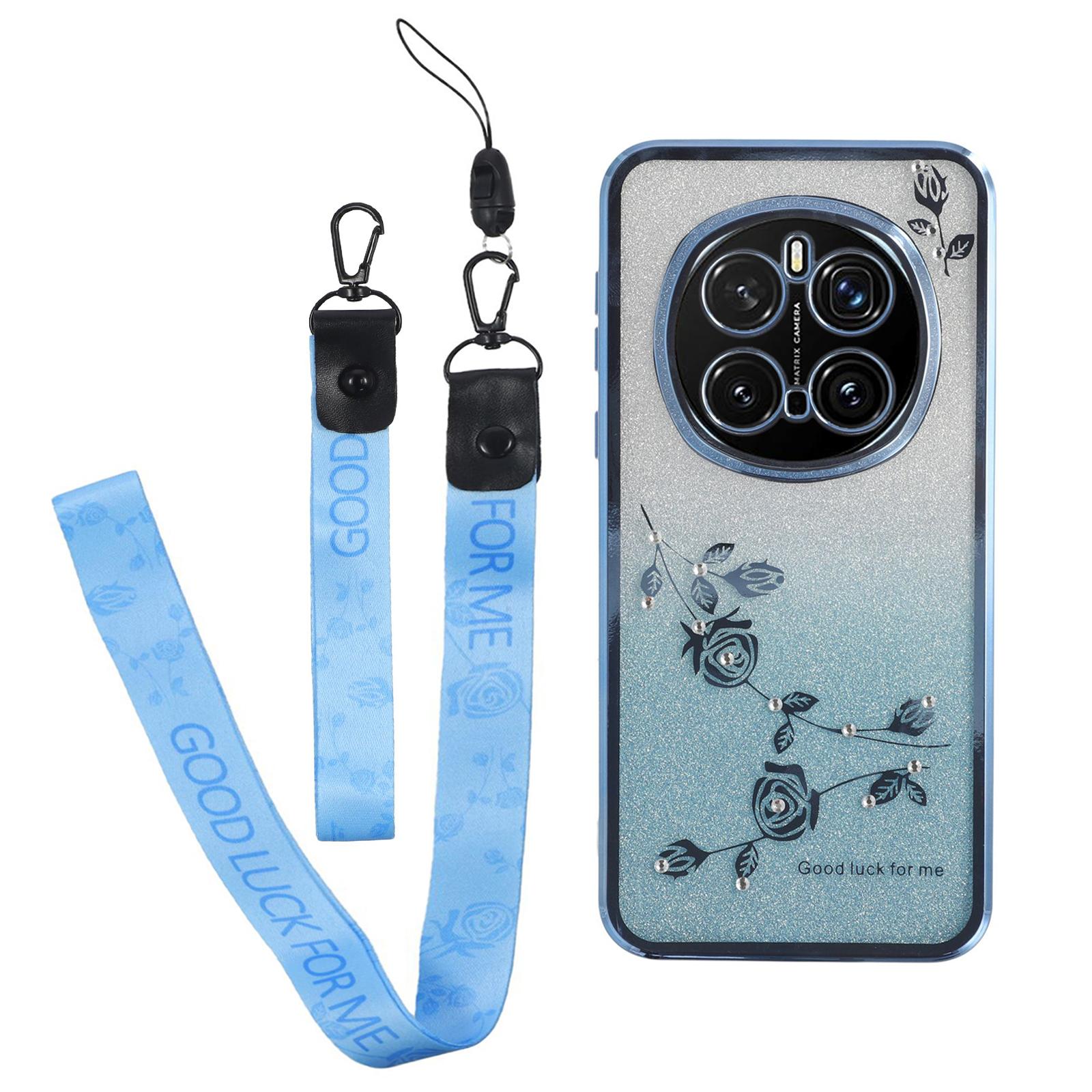 

Чохол для Honor Magic7 Pro 5G з квітковим візерунком, градієнтна TPU накладка для телефону зі шнурками Blue