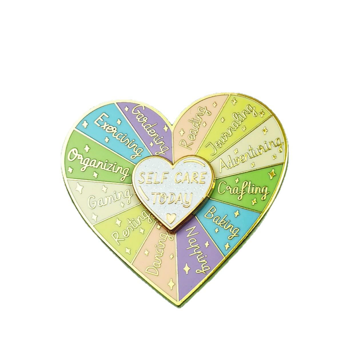 Colorful Heart-Shaped Alloy Brooch with Rotatable Pointer and English Letter Design - Creative Badge Ornament