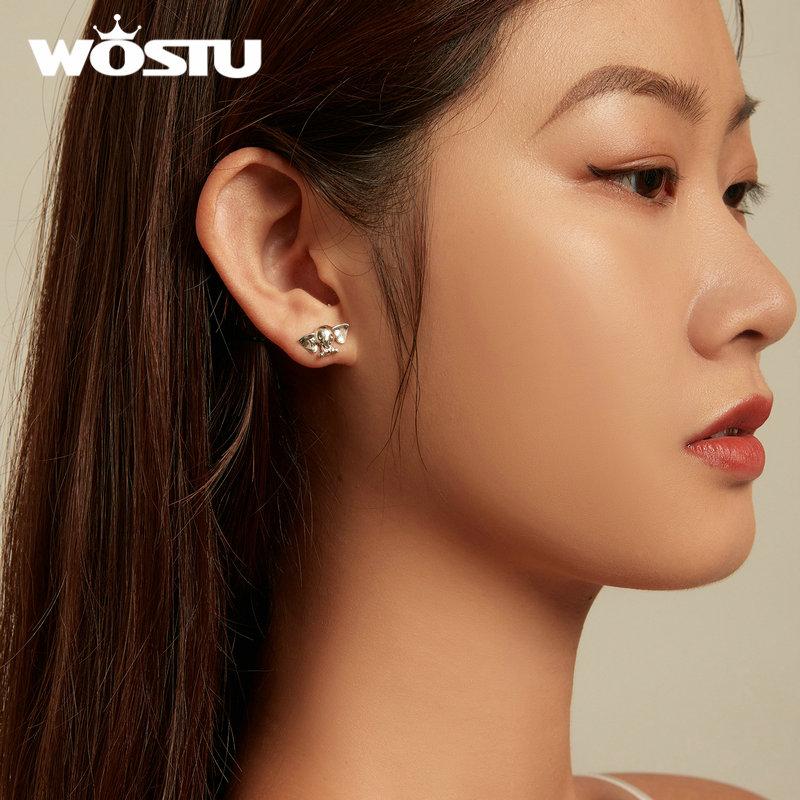 WOSTU 925 Sterling Silver Lovely Interesting Elephant Earrings for Women Jewelry