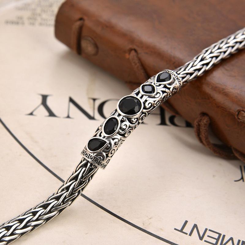 2026 Silver Country Trendy Black Diamond Men's Woven Fashion Retro Bracelet
