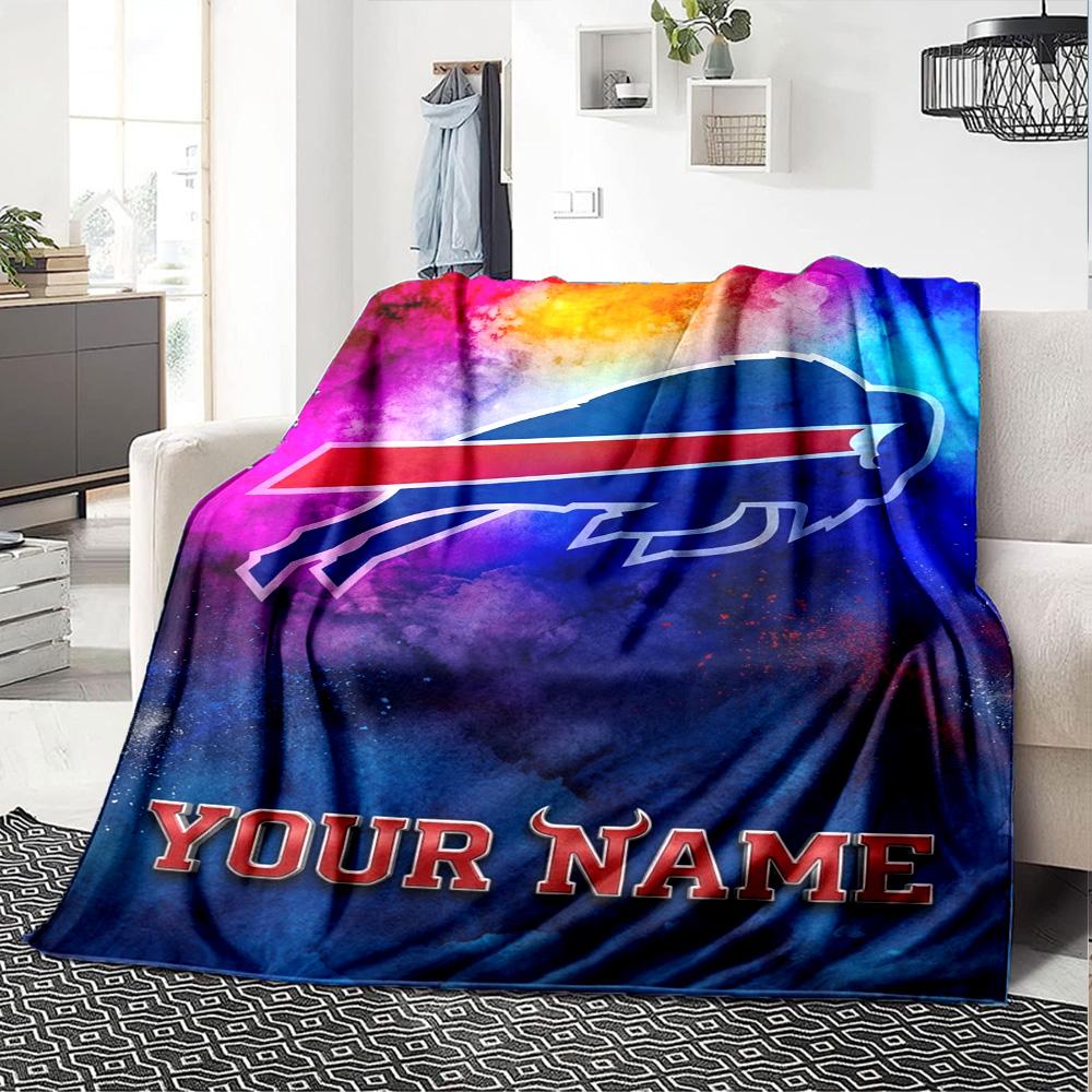 Name Custom Buffalo Bills Logo Print Flannel Blanket High Quality Warm Comfortable Cover for All Seasons Perfect for Gifts Home Decor