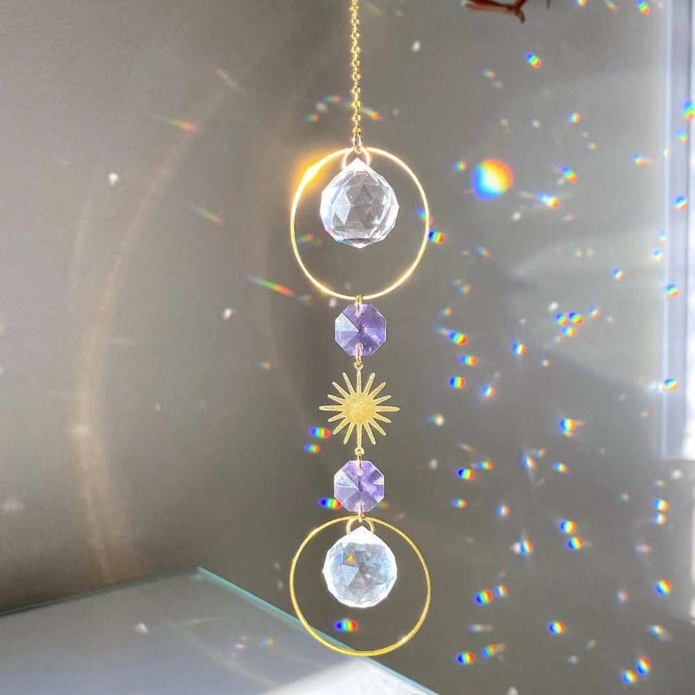 Sun Moon Artificial Crystal Wall Hanging Handmade Rainbow Maker  Home Bedroom