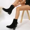 Autumn Flock Fringes Women's Boots Western Cowboy Ankle Boots Slip on Pointy Frosted  Square Heels Cowgirl Shoes for Women