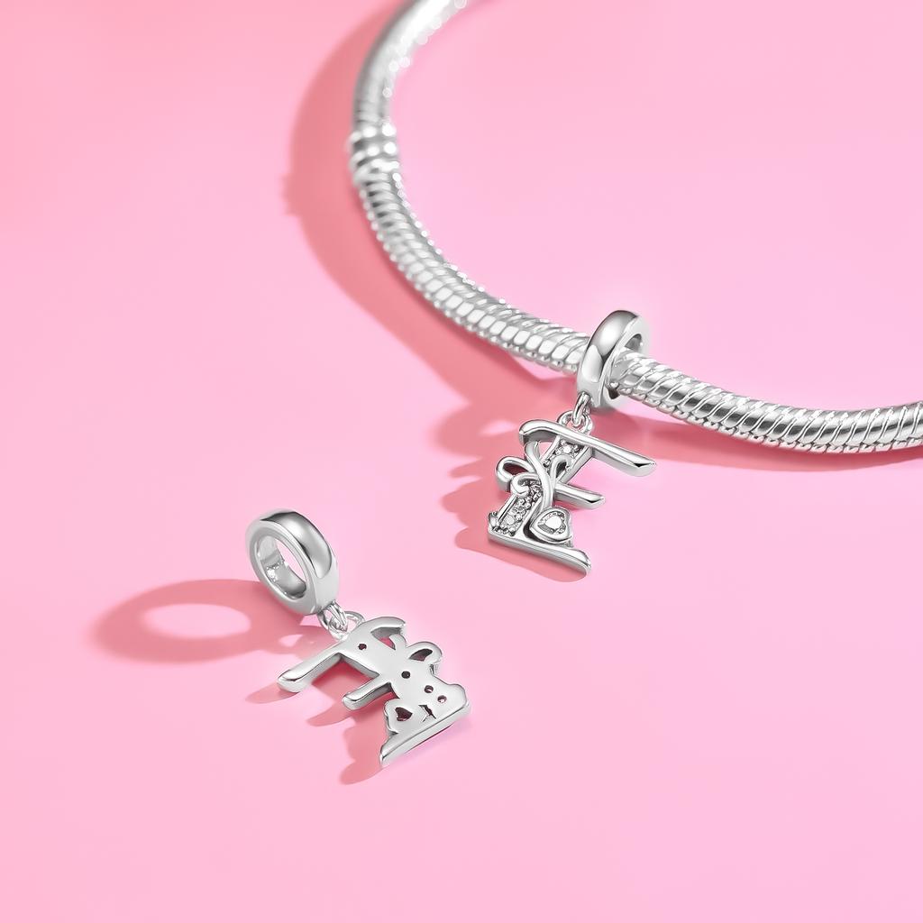 Fit Original Necklace Bracelet Handmade Letter E Beads Copper Zircon Love Letter Dangle Pendant Jewellery Present