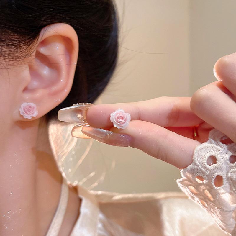 Vacation Style Dopamine Flower Earrings Women's Summer Sweet Temperament Versatile High-end Stud Earrings 925 Silver Needle Earrings