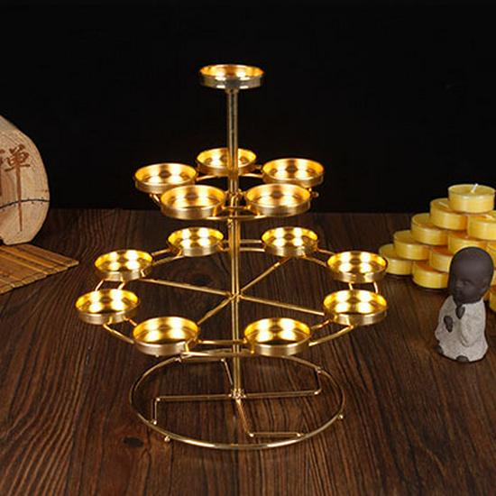 Buddhist Ghee Lamp Holder - Seven Stars Oil Lamp with Lotus Design for Temple Offerings and Everlasting Candle Display.