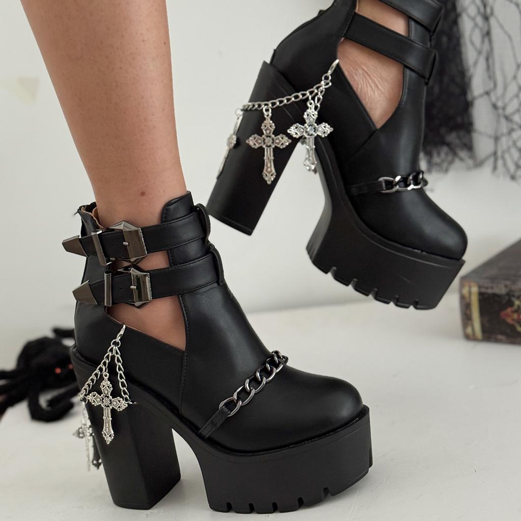 Salircon Goth Geometric Creative Jesus Cross Pendant Shoe Chain Anklet Women HipHop Punk Metal Shoe Chain Jewelry Halloween Gift