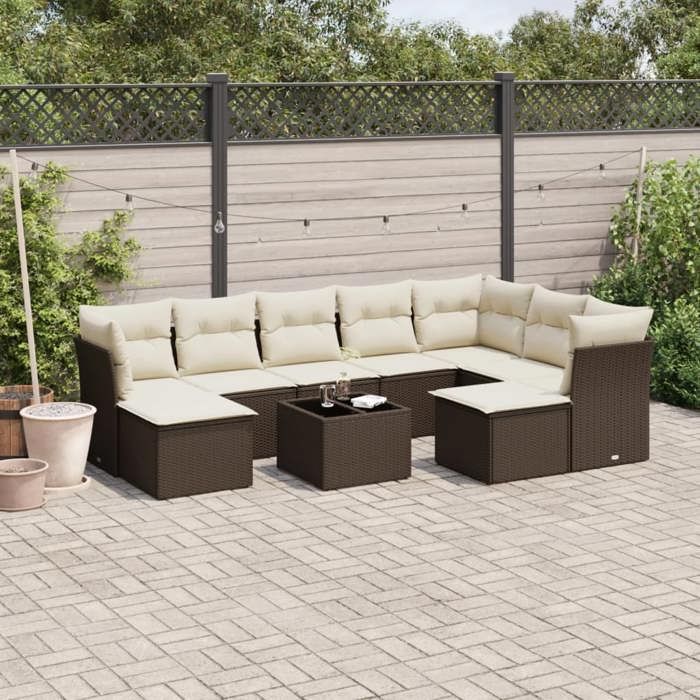 VidaXL Salon de Jardin avec Coussins 10 pcs, Canapés avec Pieds Réglables, Ensemble de Meubles d'Extérieur Patio Terrasse, 3250422