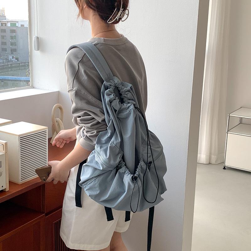 Backpack Women's Lightweight Simple Casual School Bag Large Capacity Drawstring Folded Nylon Backpack Women