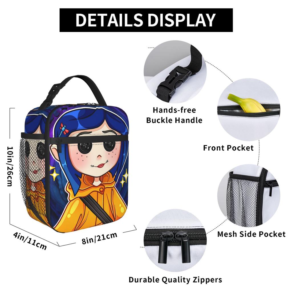 Coraline Close Manga Lunch Bag School Portable Thermal Lunch Bags For Child  Waterproof Print Cooler Bag