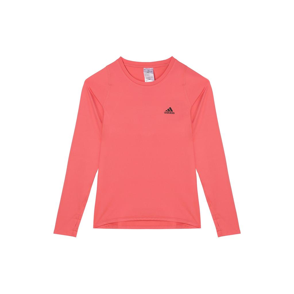 Adidas Logo Print Round Neck Long Sleeve T-Shirt Women Tops Vortex-Fluorescent-Red HD0645