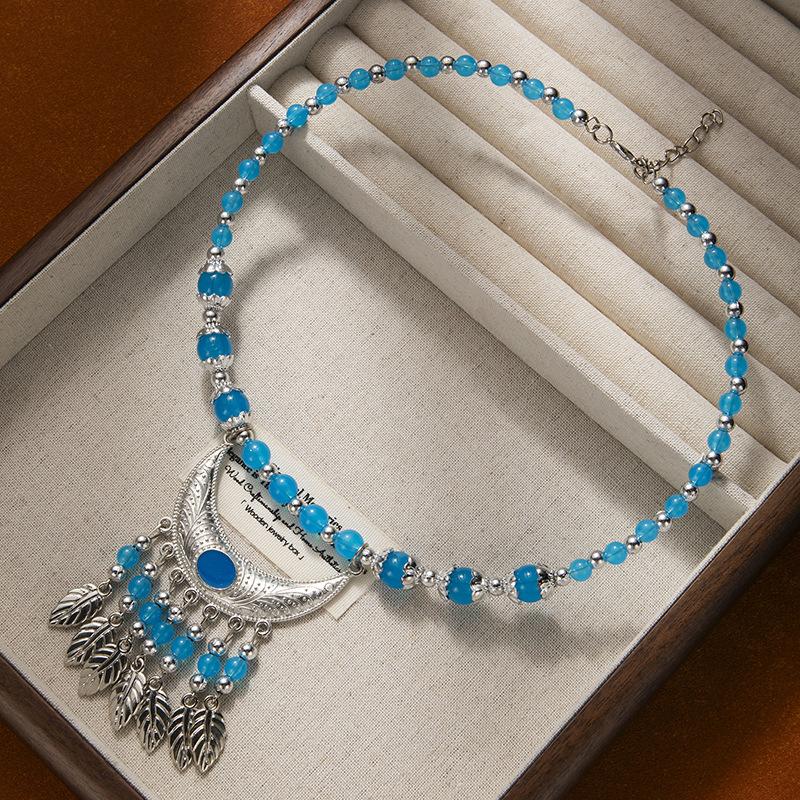 Ethnic-style Colorful Beaded Forehead Eyebrow Center Tassel Hair Accessory Tibetan-style Retro CollarNecklace and Headwear