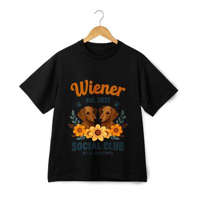 Wiener Dog Print Casual Wear |Unisex Trendy Retro Cartoon Short-sleeve T-shirt