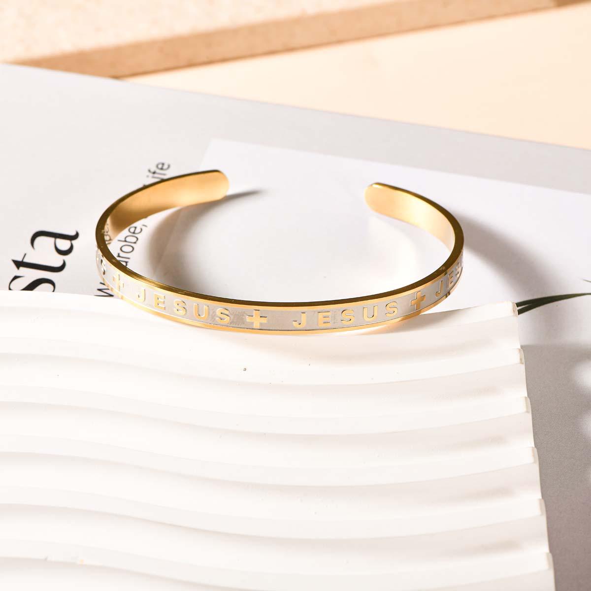 

Широкий браслет из титановой стали 6 мм - Дизайн с открытой буквой, Простая, но стильная европейская и американская мода золотой