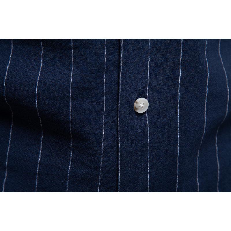 2026 Summer High-Quality Cotton Cuban Collar Vertical Stripe Shirt for Men, Business Casual Men's Short Sleeve Shirt