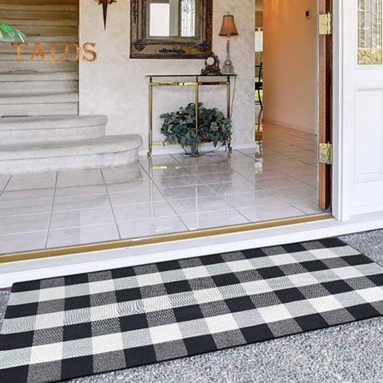 Bathroom Floor Mat Quick Absorbent Quick-Drying Anti-Slip Colorblock Plaid Printing Manual Braided Multipurpose Bath Shower Sink Kitchen Carpet