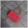 Korean Openwork Woven Beach Handbag with Key Charm