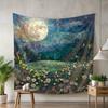 Arazzo Notte Lunare Atmosferica Pelle di Pesca Stampa Piatta 2D Appeso a Parete Scenografia Prato di Fiori Selvatici Mosaico Decorazione per Soggiorno
