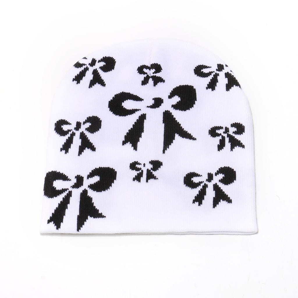 2025 Autumn and Winter New Wool Hat Casual Versatile Warm Brimless Cap Bow Jacquard Knitted Hat Women's Cold Hat