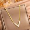 Elegant Titanium Steel V-Shaped Necklace with Letter and White Shell Pendant for Women