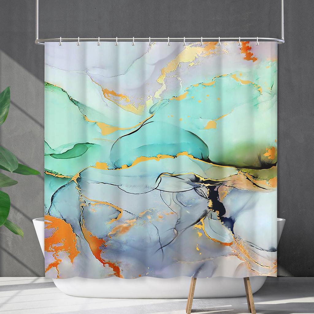 Shower Curtain Waterproof And Mildew-Proof Marble Pattern Bathroom Curtain Shower Curtain Partition Curtain Free Of Punching