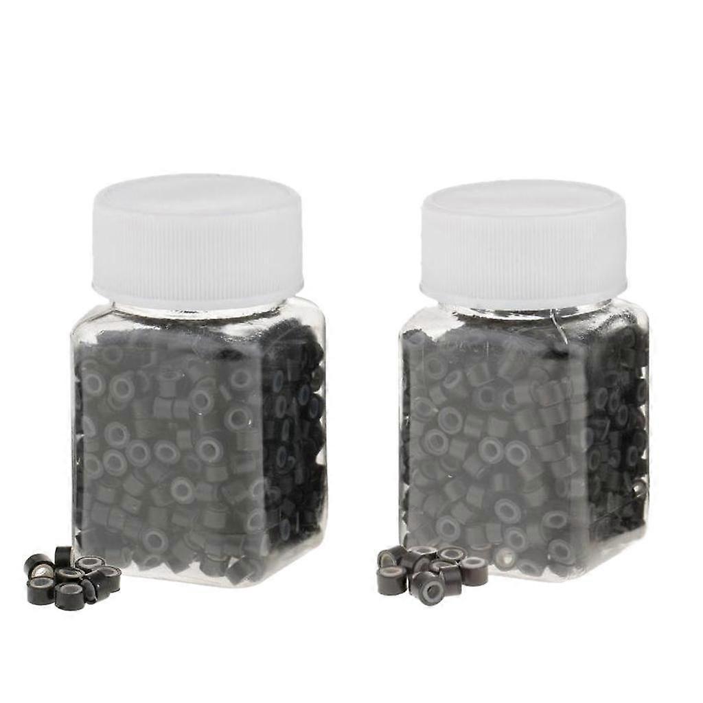 1000 Pieces Silicone Hair Extension Loops Micro Color Ring Beads Brown Black