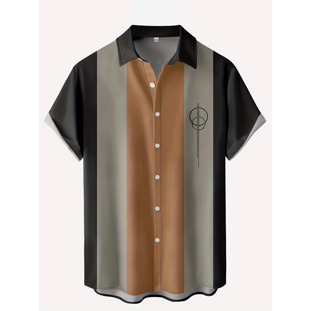 Men's Hawaiian Beach Resort Casual Shirt Summer Fashion Loose Weave Breathable Short-Sleeved Striped Print Loose Streetwear