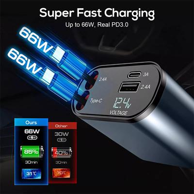 Încărcător auto retractabil 120W 4 în 1 USB C pentru iPhone Xiaomi Huawei Samsung cablu de încărcare rapidă adaptor brichetă