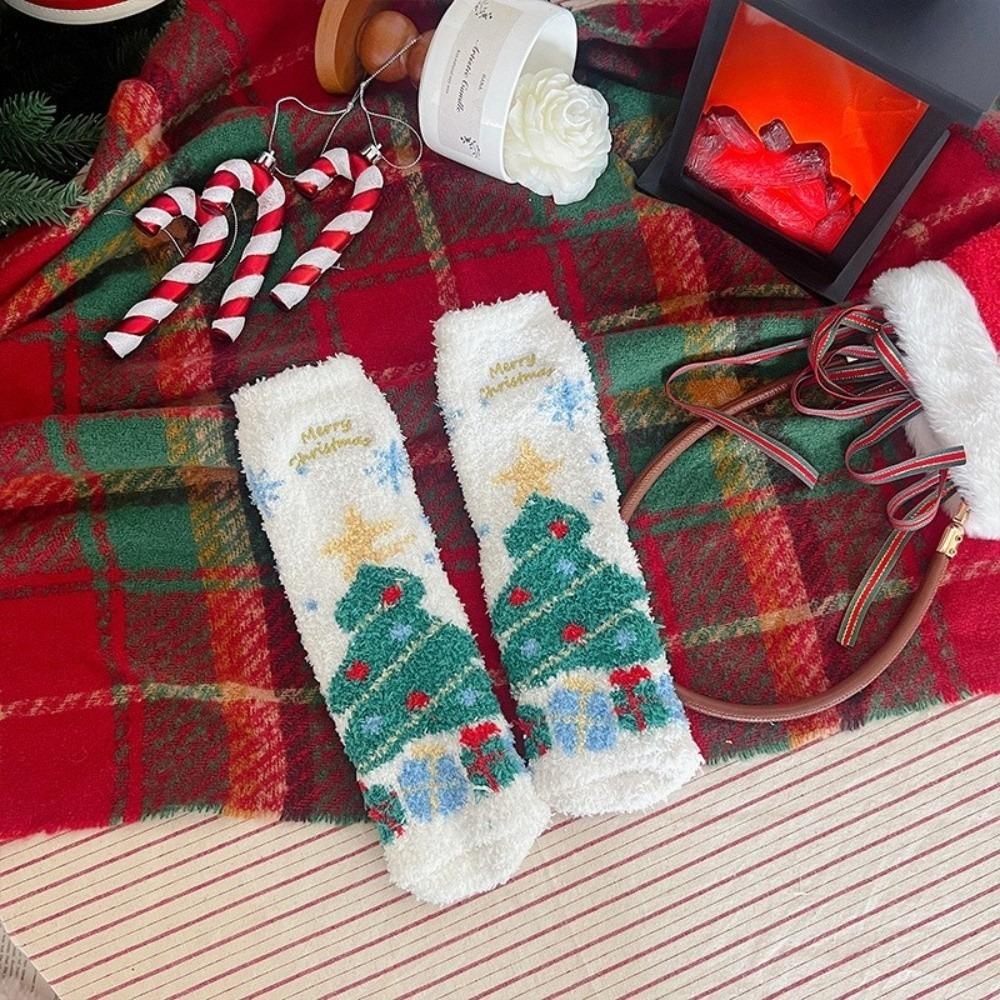 

New Santa Claus Christmas Socks Soft Cartoon Bed Socks Coral Fleece Warm Leg Warmers Autumn and Winter 35-39