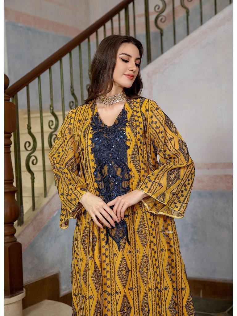 AB293 2023 Plus Size Sequin Embroidered Floral Evening Gown for Muslim Women