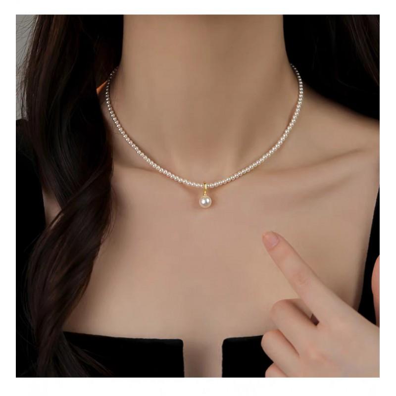 Minimalist Pearl Choker Necklace Women Handmade 3mm/4mm Warm White Imitation Chain Adjustable Length 385cm Or 405cm