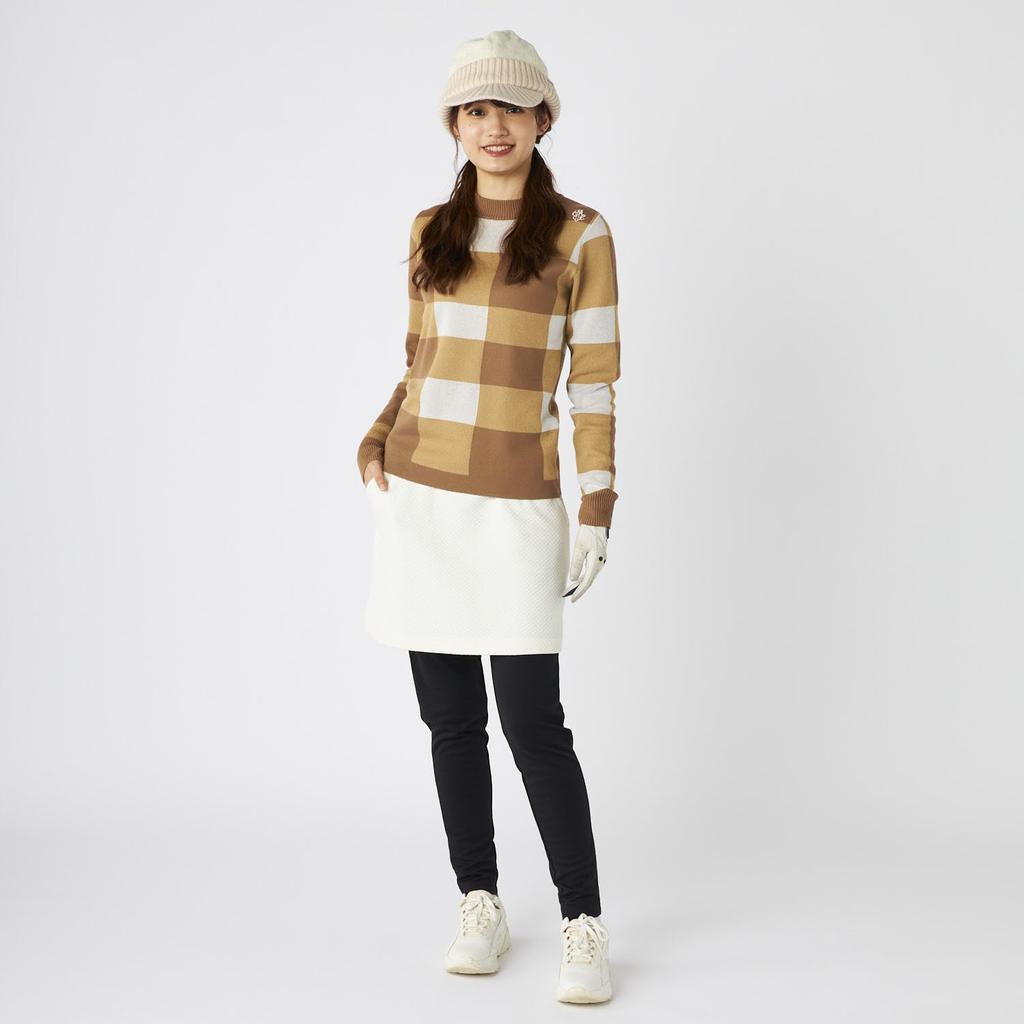 Marie Claire Women's Beige Mock Neck Checkered Golf Sweater (735751)