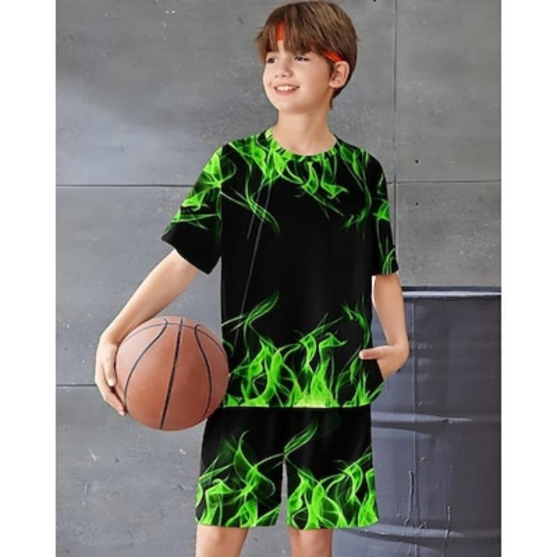 

Футболка и шорты с 3D-геометрическим принтом для мальчиков, комплект с коротким рукавом, летняя, весенняя, спортивная, модная, повседневная, с круглым вырезом, для отдыха на природе, для спорта, по индивидуальному заказу 160