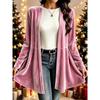 Women S Velvet Cardigan Lazy Style Solid Color Mid Length Knit Top