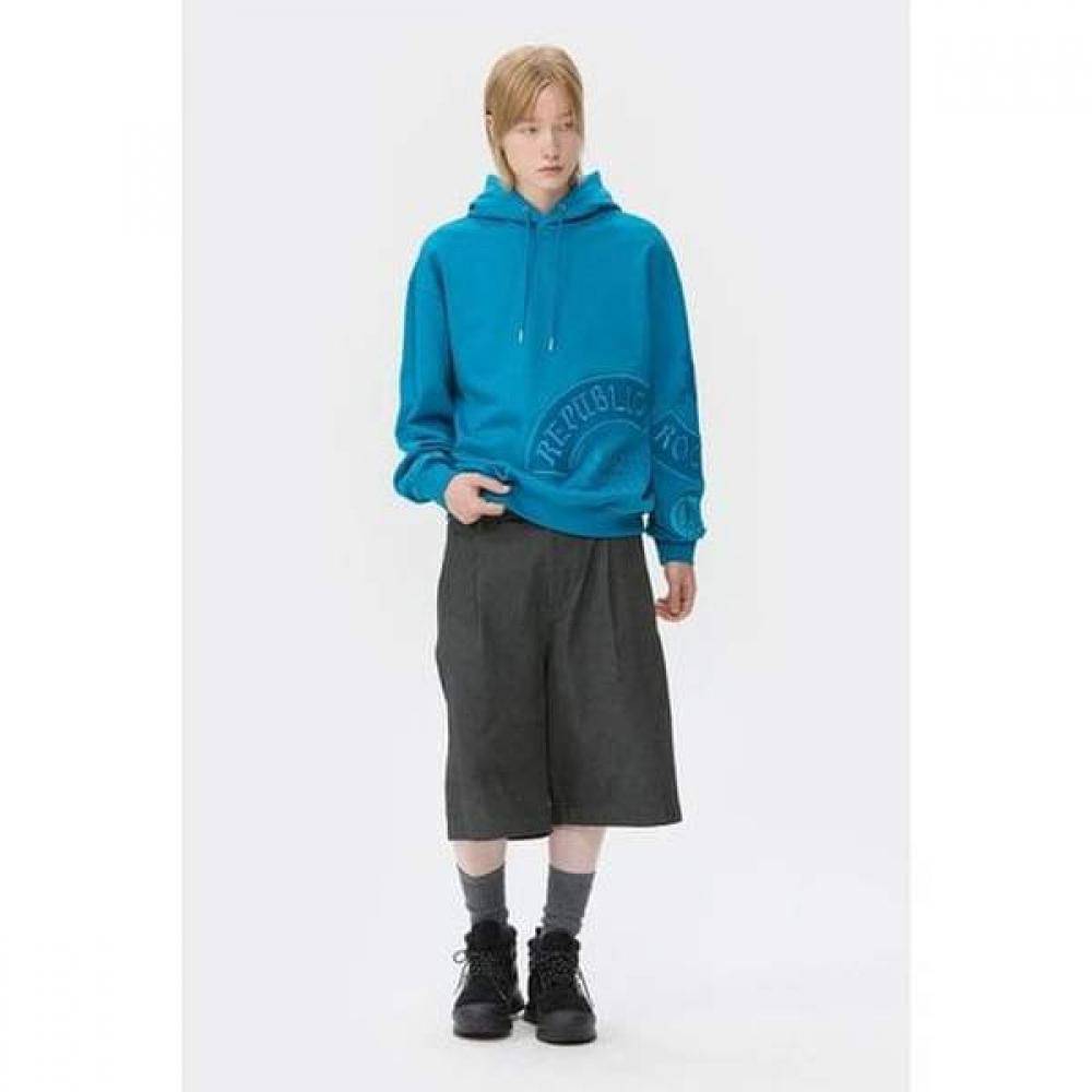 Customellow Blue Oversized Graphic Embroidered Sweat Hoodie Cwtaw25631bux