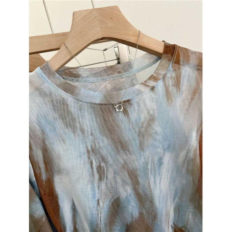 Self-Retained Best Selling Recommend ~ Tie-Dyed Mesh Shoulder Tops Women's Summer New Arrival Thin Breathable Lightweight Sun Protection Blouse