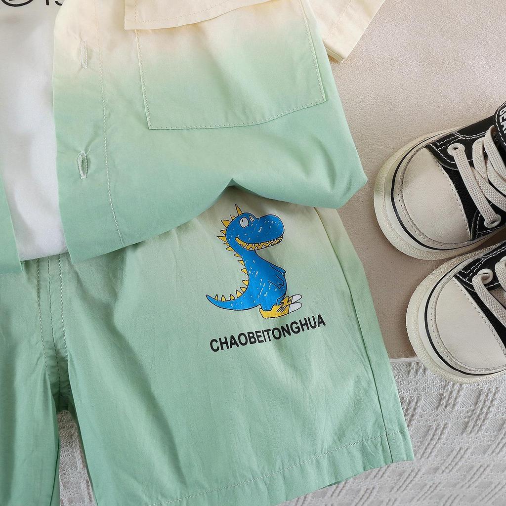 Boys' Gradient Dinosaur Short Sleeve Summer Outfit - 2026 New Style Three-Piece Set