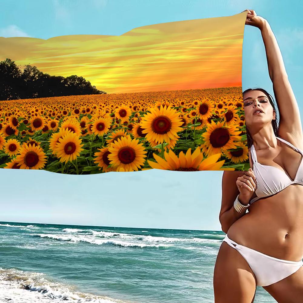 Textilien 3D Printing Sunflower Microfiber Blanket Quick Drying Beach Towels Oversized Printing Super Absorbent Pool Towel Blanket