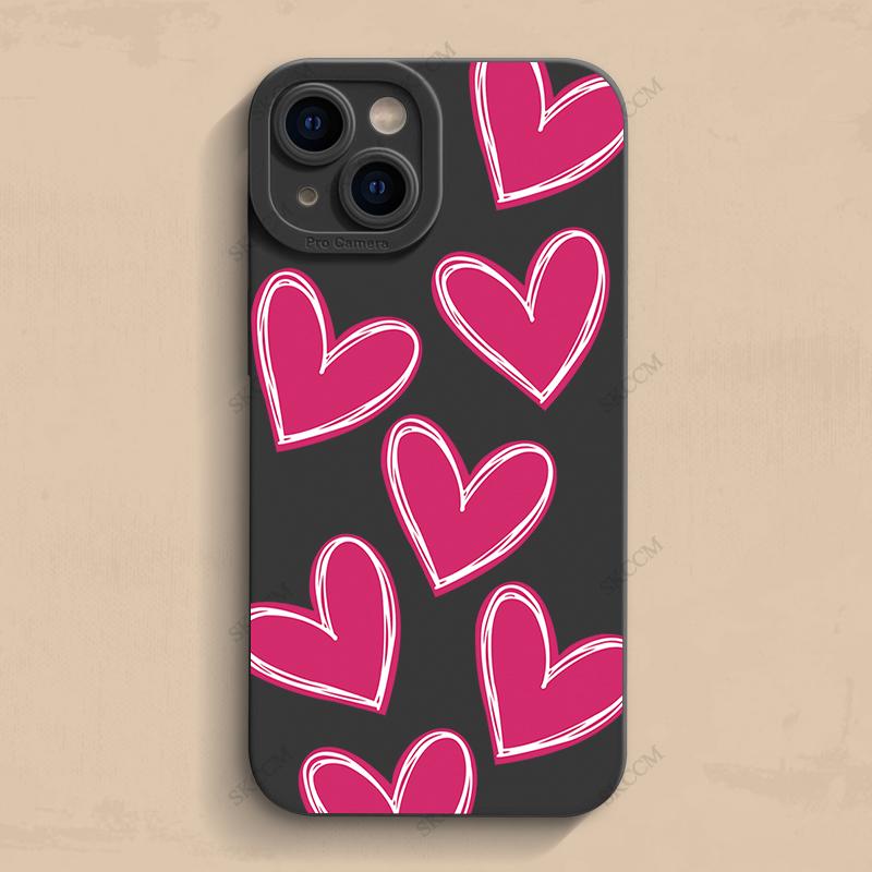 Luxury Red Love Heart Soft Silicone Phone Case For iPhone 15 14 13 12 11 Pro Max Mini XR X XS Max 7 8 Plus Matte Back Cover