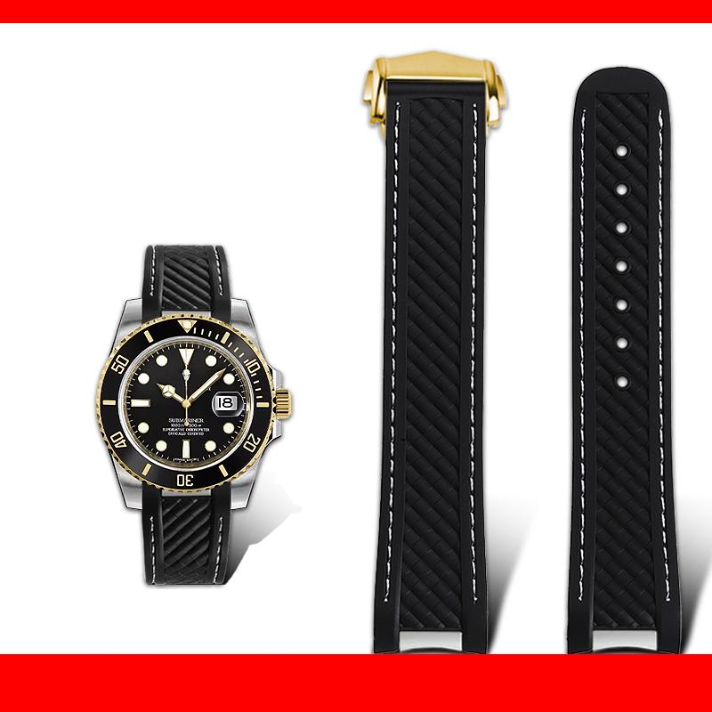 20mm Rubber Silicone Watch Strap Fit For Omega Seamaster 300 AT150 for Rolex black green water ghost watchband Folding buckle